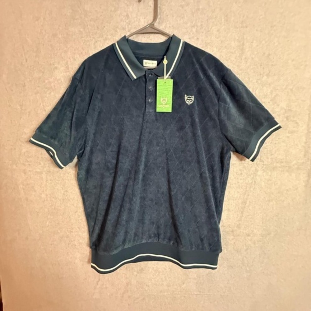 Golf Linx 18 Mens XL Teal Blue Terry Cloth Velour Diamond Quilt Polo Shirt NWT